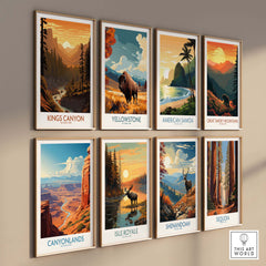 Yellowstone Poster | National Park collection of eight national park prints with vibrant landscapes and wildlife.