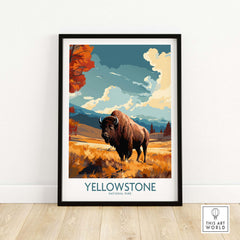 Yellowstone Poster | National Park featuring a bison in a vibrant landscape, perfect for home decor.
