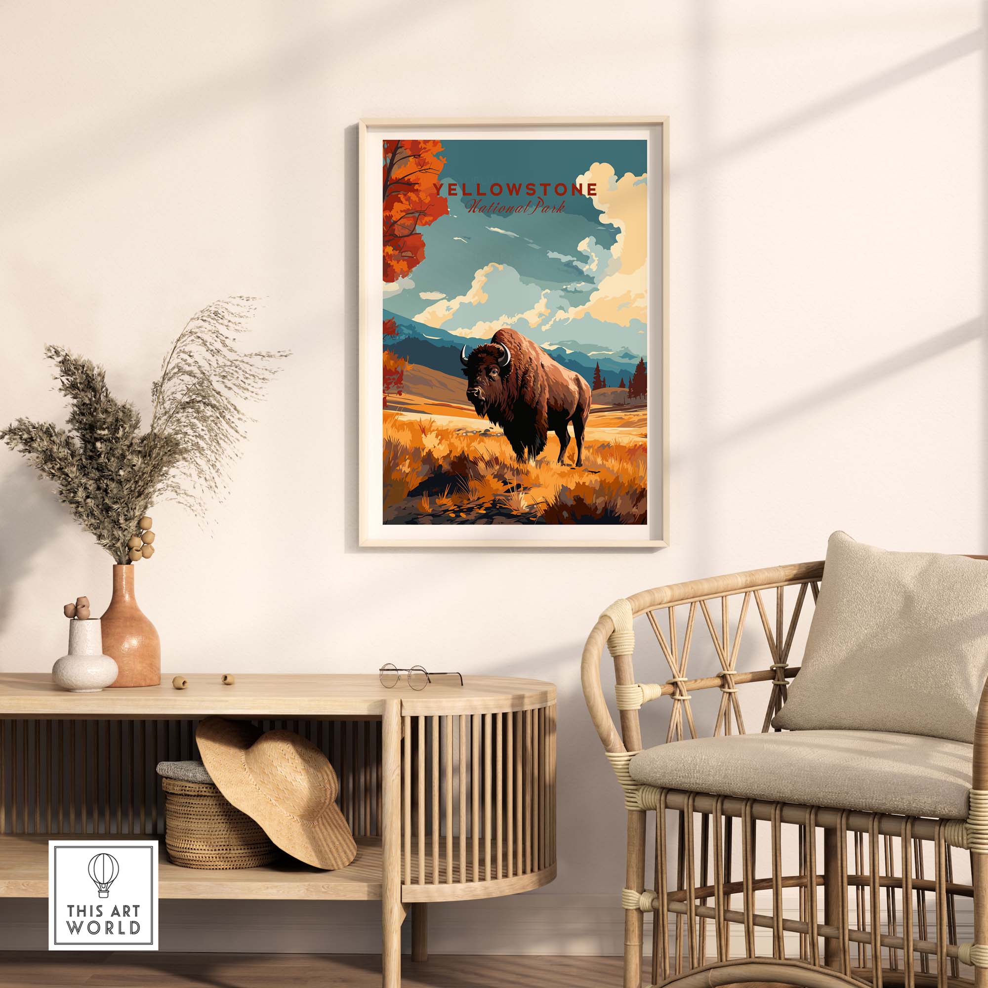 Yellowstone Print | National Park featuring a bison in a vibrant natural landscape, perfect for home decor.