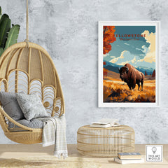 Yellowstone Print | National Park featuring a bison in a vibrant landscape, perfect for nature lovers.