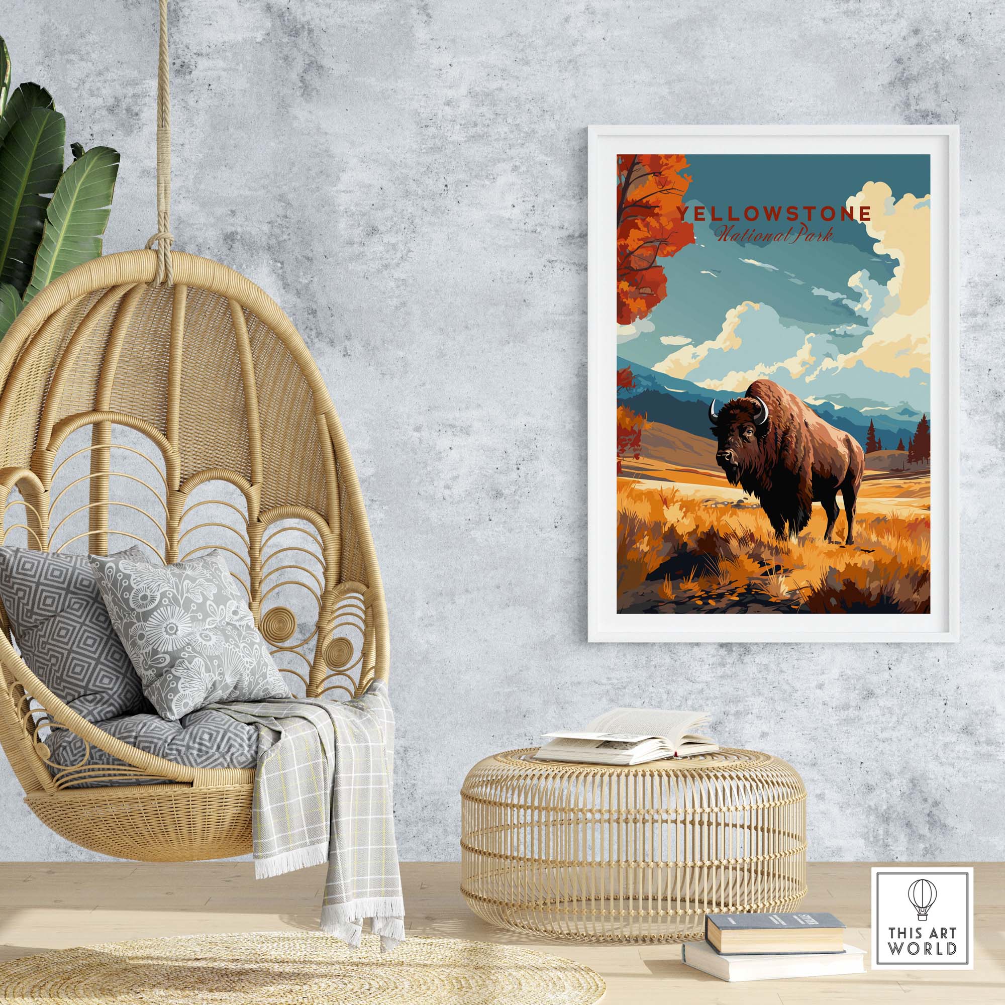 Yellowstone Print | National Park featuring a bison in a vibrant landscape, perfect for nature lovers.