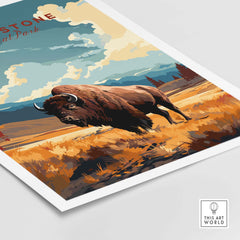 Yellowstone Print | National Park with vivid bison in a scenic landscape showcasing nature's beauty.