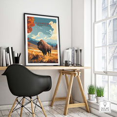 Yellowstone Print | National Park featuring a bison in vibrant scenery, perfect for nature lovers.