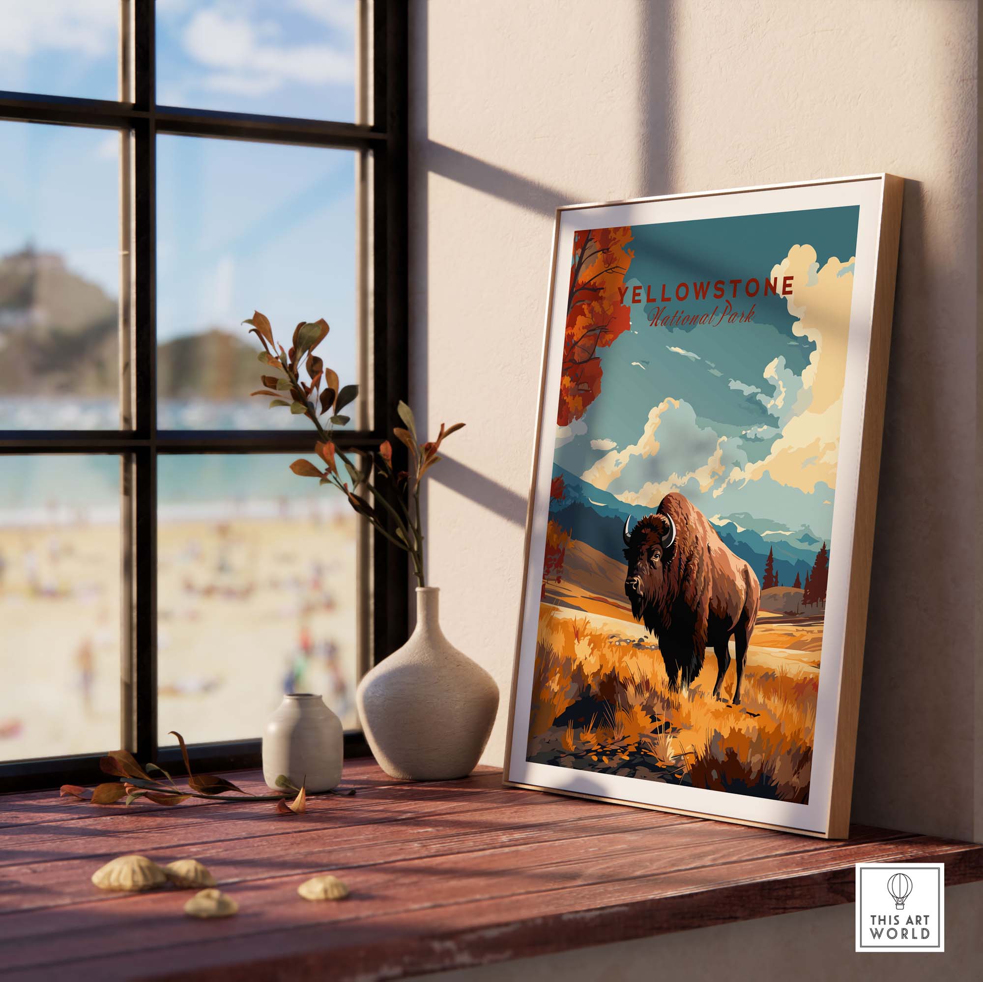 Yellowstone Print | National Park featuring a vivid bison in a stunning landscape setting.