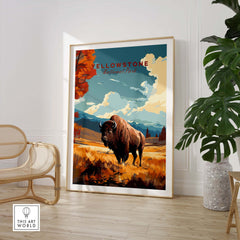 Yellowstone Print | National Park featuring a bison in a vibrant landscape, perfect for nature lovers.