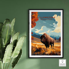 Yellowstone Print | National Park featuring a bison in vibrant scenery, perfect for nature lovers and home decor.