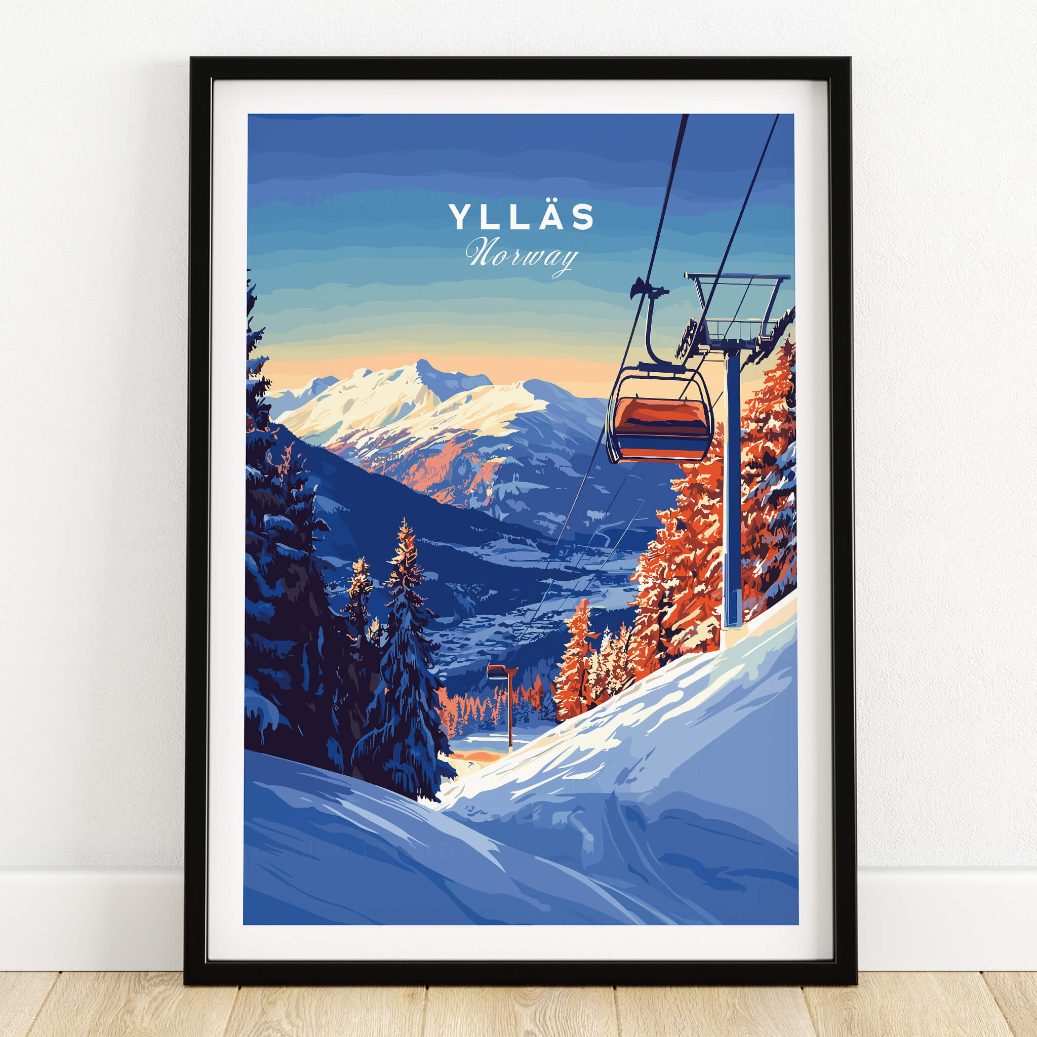 Ylläs Ski Lift Poster | Norway Winter Travel Art