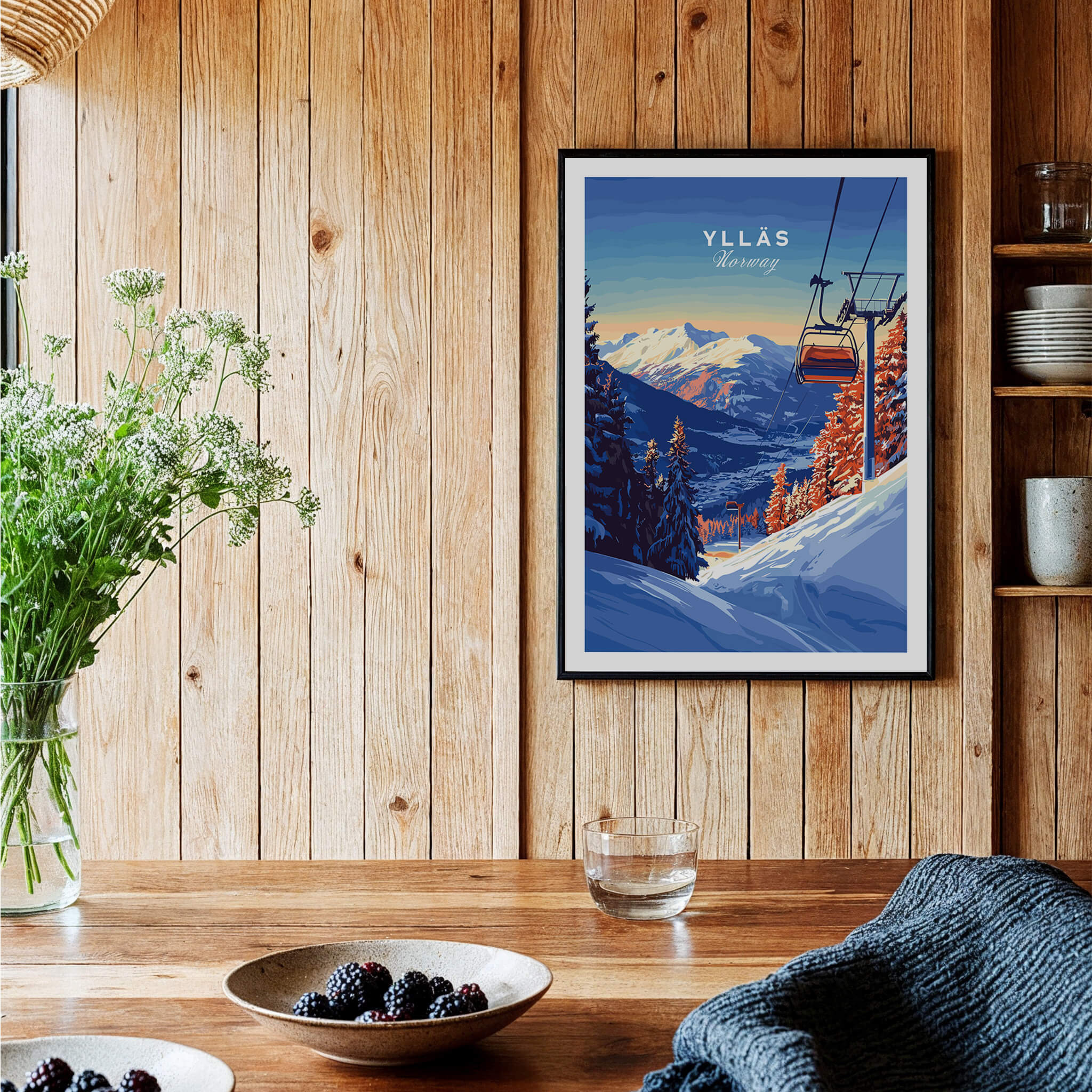 Ylläs Ski Lift Poster | Norway Winter Travel Art