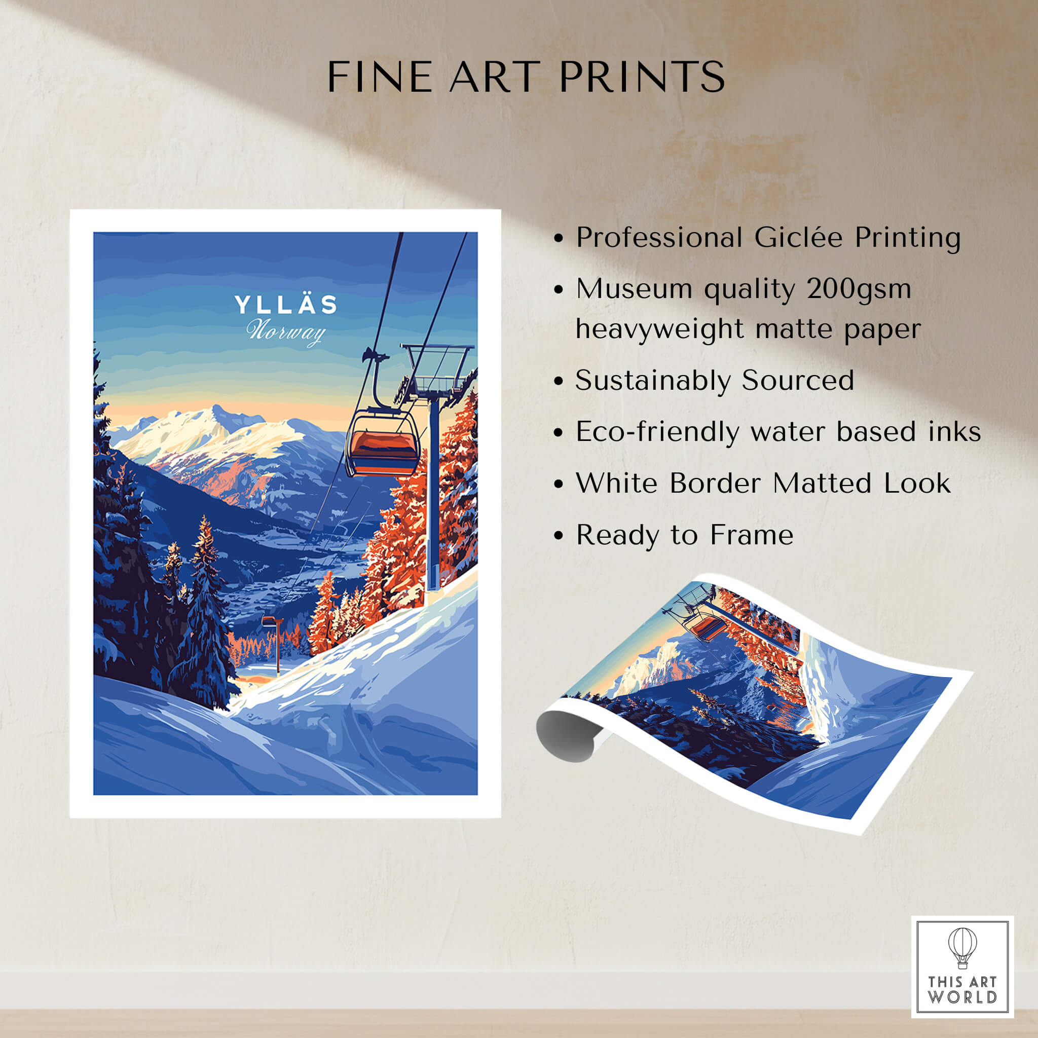 Ylläs Ski Lift Poster | Norway Winter Travel Art