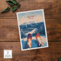 Ylläs Norway ski art print featuring skis and a scenic mountain view, perfect for winter enthusiasts.