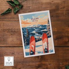 Ylläs Norway ski poster featuring vibrant prints and snow-covered mountains, perfect winter landscape wall art.