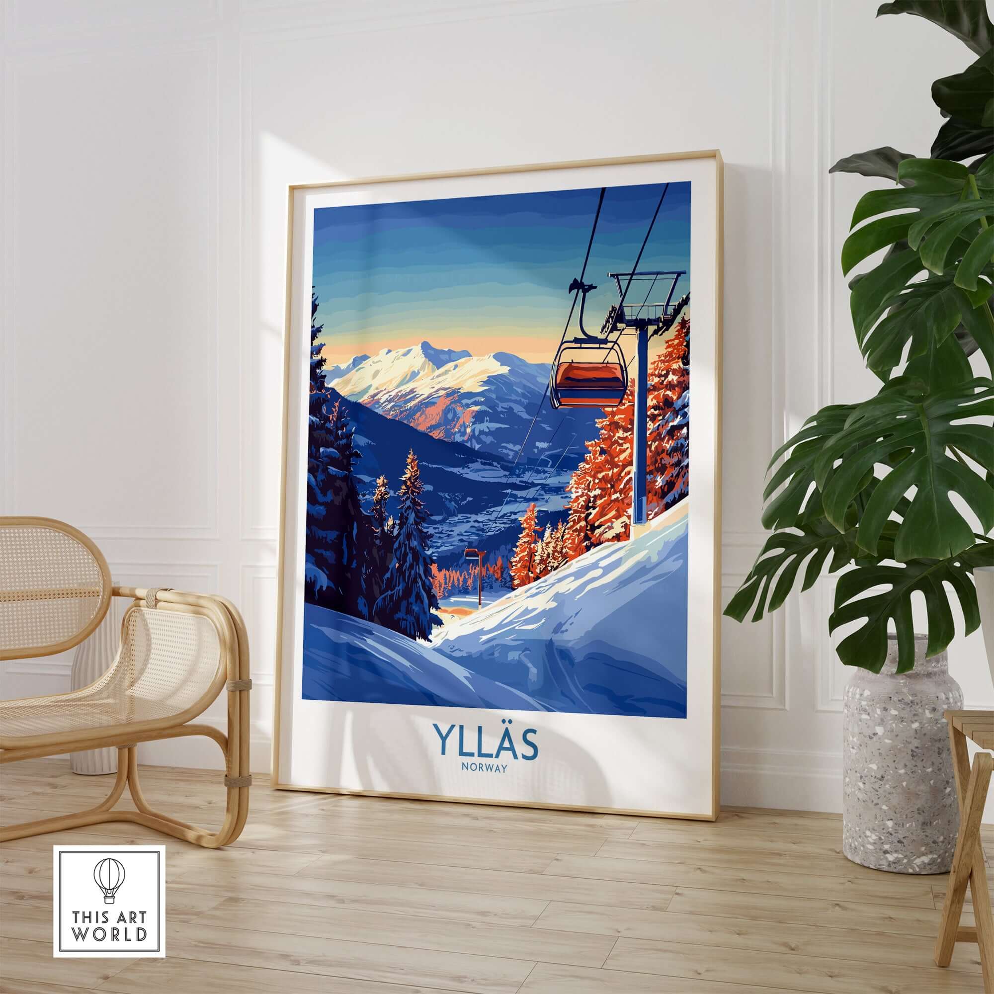 Ylläs Norway wall art featuring a ski chairlift amidst a stunning winter landscape, perfect for outdoor enthusiasts.