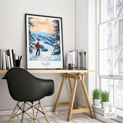 Ylläs Norway wall art featuring a skier on snowy slopes, perfect for winter adventure lovers.