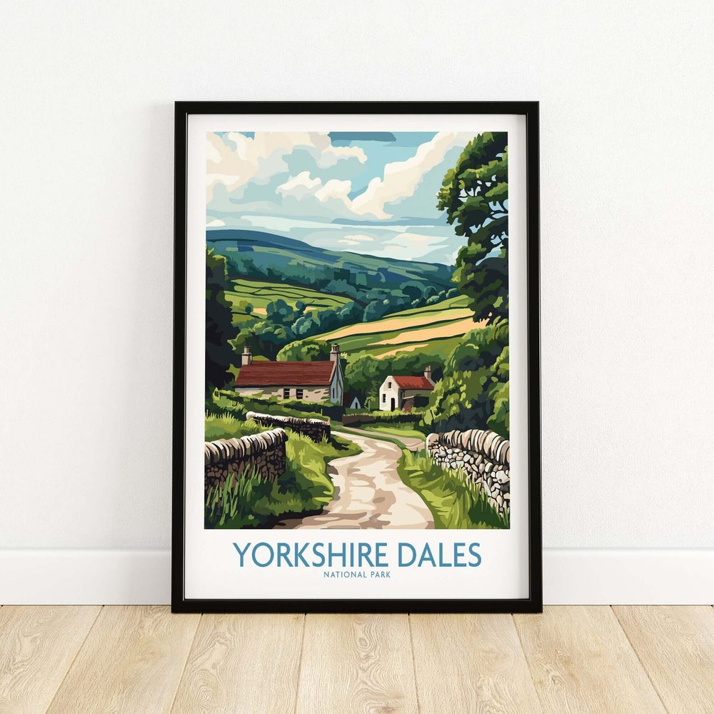 Yorkshire Dales National Park art print showcasing vibrant landscapes and serene rural scenery in a framed design.