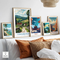 Yorkshire Dales National Park Art Print displayed among other art prints in a stylish home setting