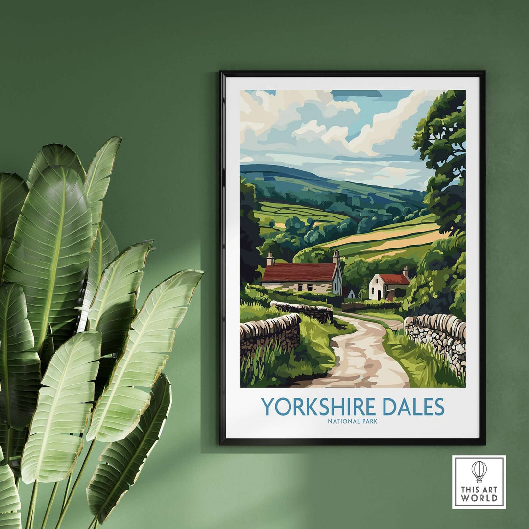 Art print of Yorkshire Dales National Park featuring vibrant landscapes and serene countryside scenery.