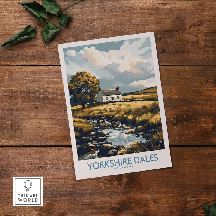 Yorkshire Dales National Park print featuring a stone cottage and scenic countryside landscape.