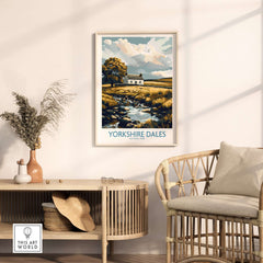 Yorkshire Dales National Park England Print showcasing a serene landscape with a stone cottage.