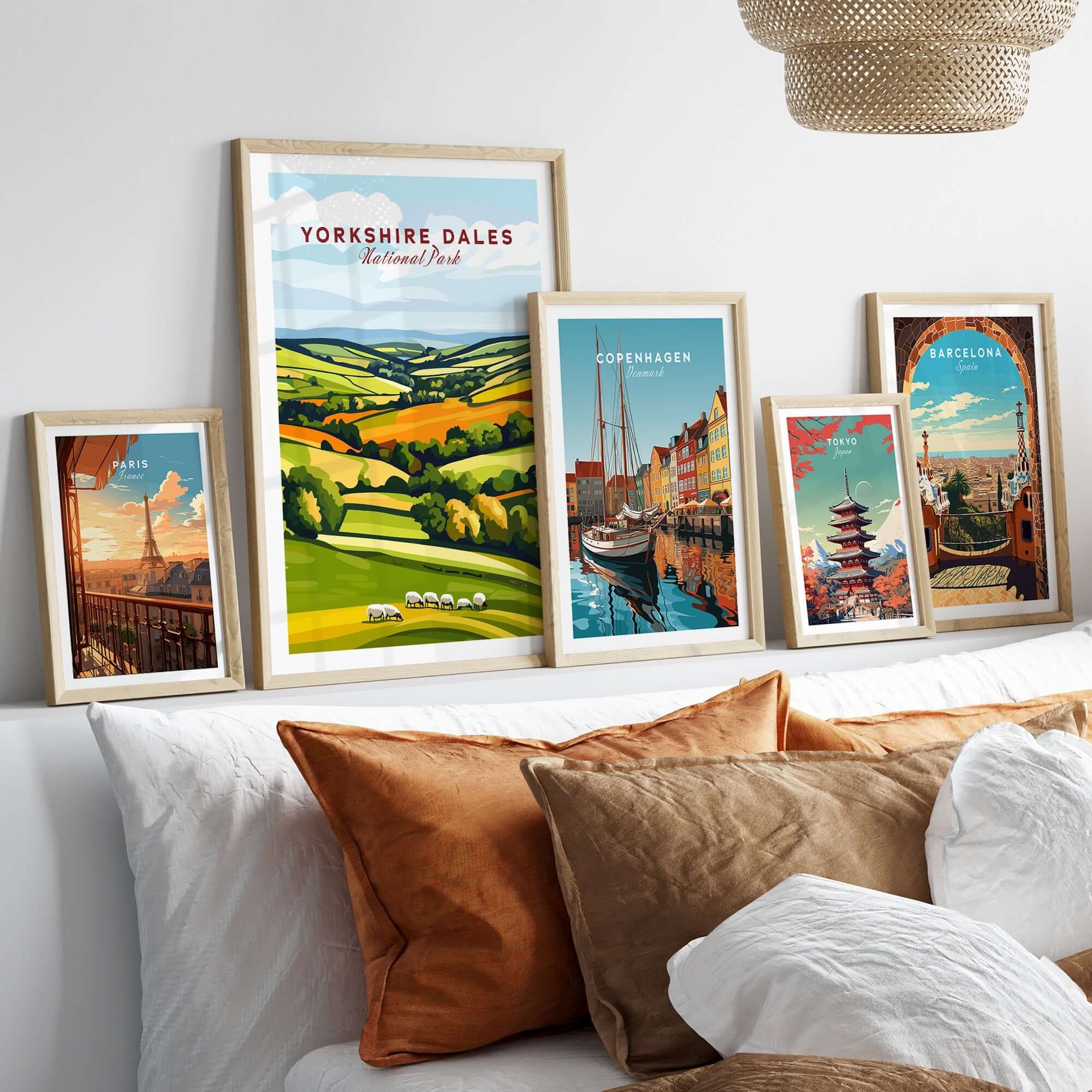 Yorkshire Dales National Park England Wall Art displayed among other framed artworks on a stylish wall.