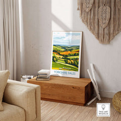 Yorkshire Dales National Park England Wall Art Print displayed in a cozy living room setting.