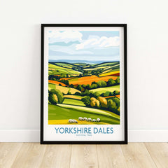 Yorkshire Dales National Park England Wall Art Print featuring rolling hills and sheep.