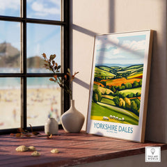 Yorkshire Dales National Park England Wall Art Print displayed in a bright interior, overlooking a scenic landscape.