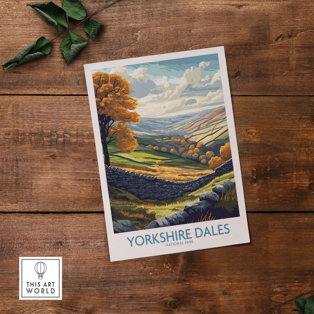 Yorkshire Dales National Park poster featuring rolling hills and vibrant landscapes, perfect for nature lovers and home decor.