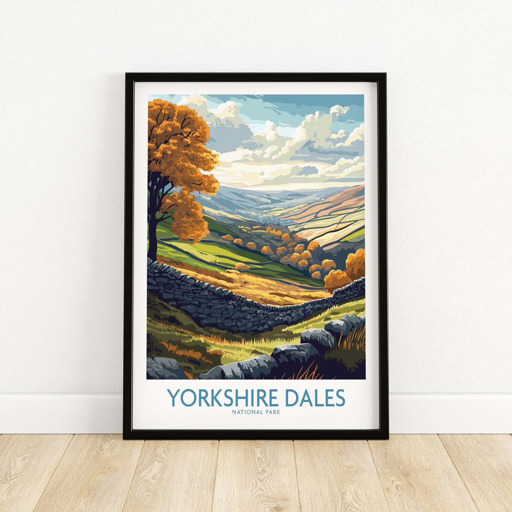 Yorkshire Dales National Park poster featuring rolling hills and vibrant autumn colors, perfect for nature lovers.