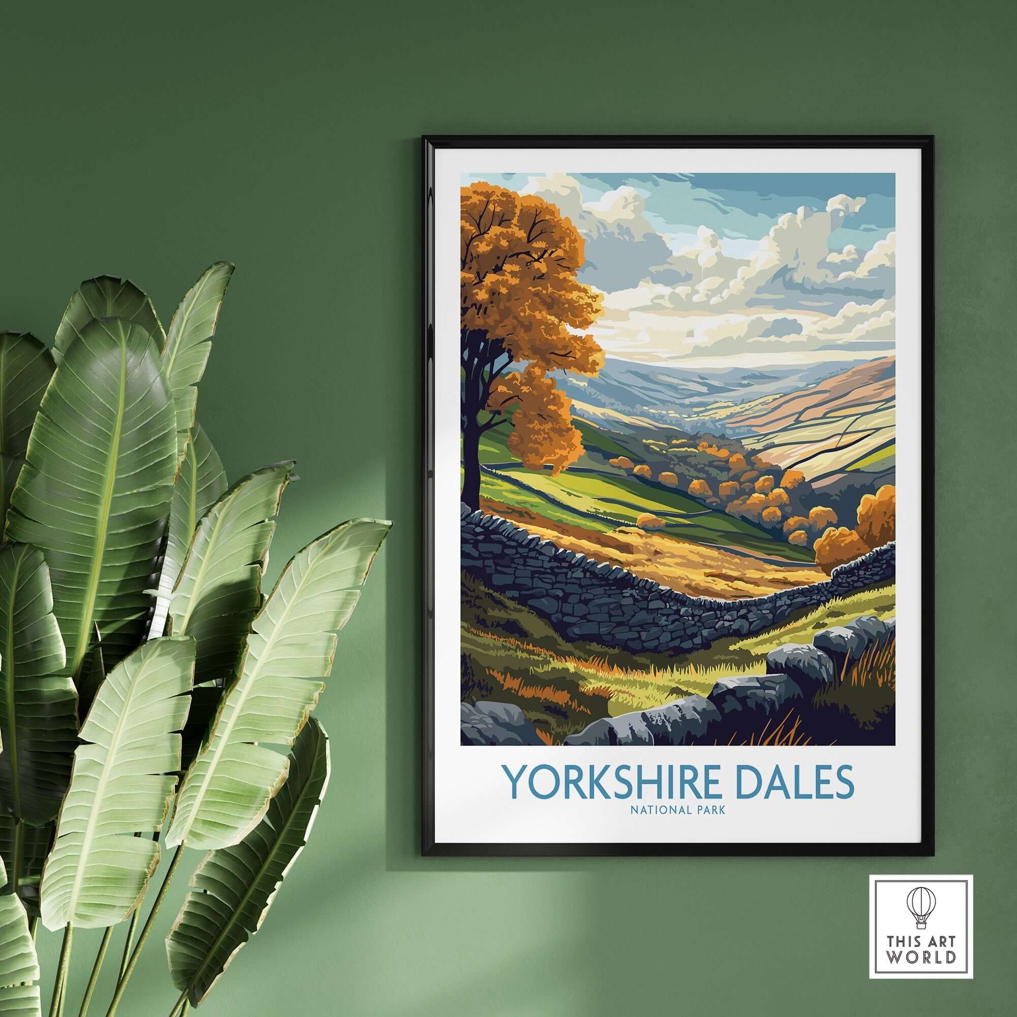 Yorkshire Dales National Park Poster displaying vibrant landscapes and charming villages.