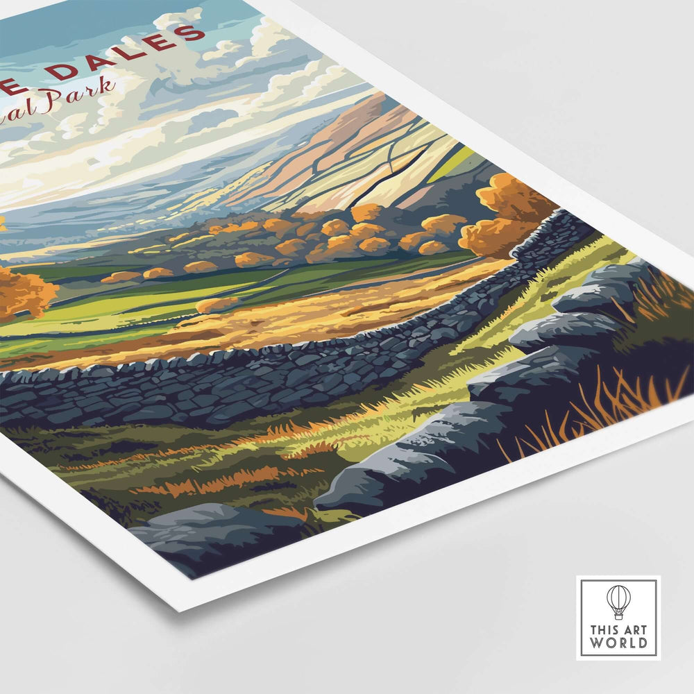 Yorkshire Dales National Park print showcasing vibrant landscapes and stone walls, perfect for nature lovers.