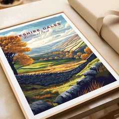 Yorkshire Dales National Park Print featuring vibrant landscapes and colorful autumn trees.