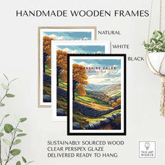 Yorkshire Dales National Park Print in handmade wooden frames, available in natural, white, and black options.