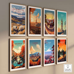 Yorkshire Dales National Park Print England among other city prints on a decorative wall.