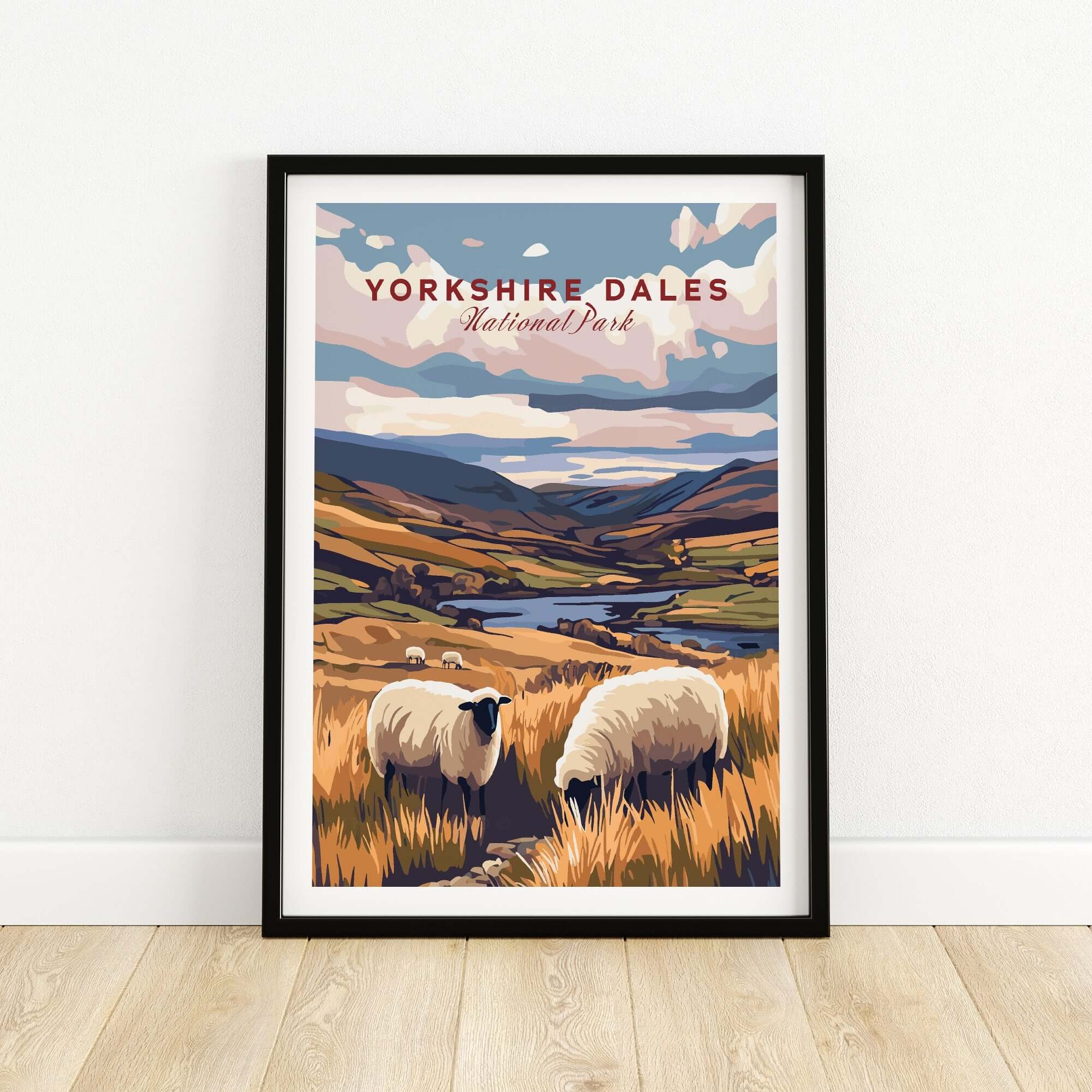 Yorkshire Dales National Park Print England showcasing rolling hills and sheep in a picturesque landscape