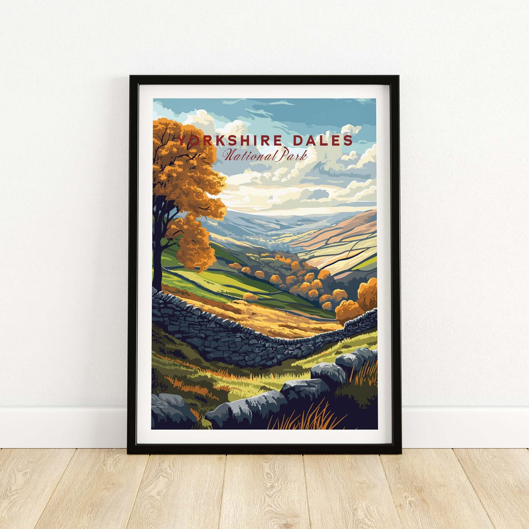 Yorkshire Dales National Park print showcasing vibrant landscapes and autumn colors in a framed artwork.