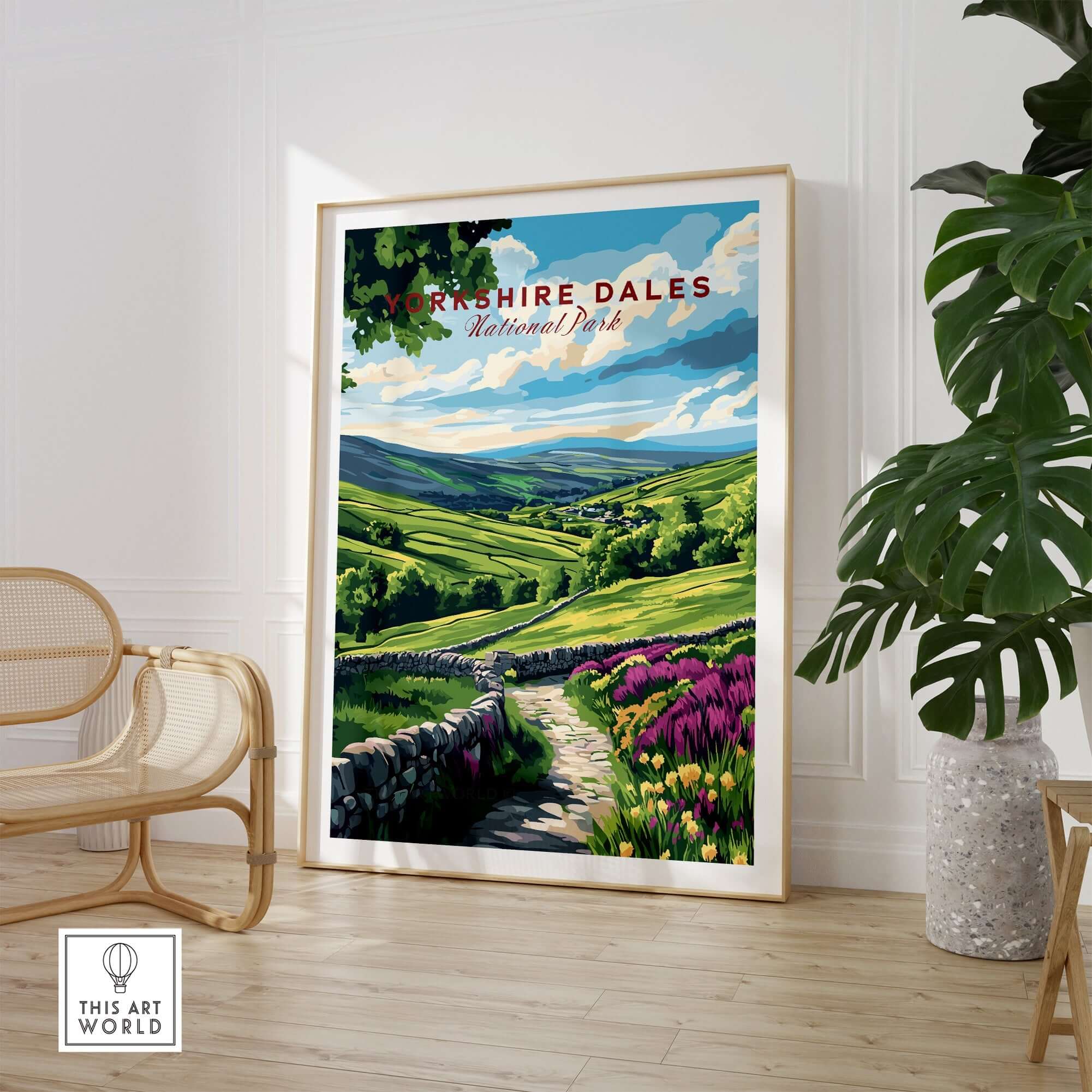 Yorkshire Dales National Park Wall Art showcasing vibrant landscapes and nature's beauty in a stylish home setting.