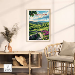 Yorkshire Dales National Park Wall Art framed on a wall showcasing vibrant landscapes and natural beauty.