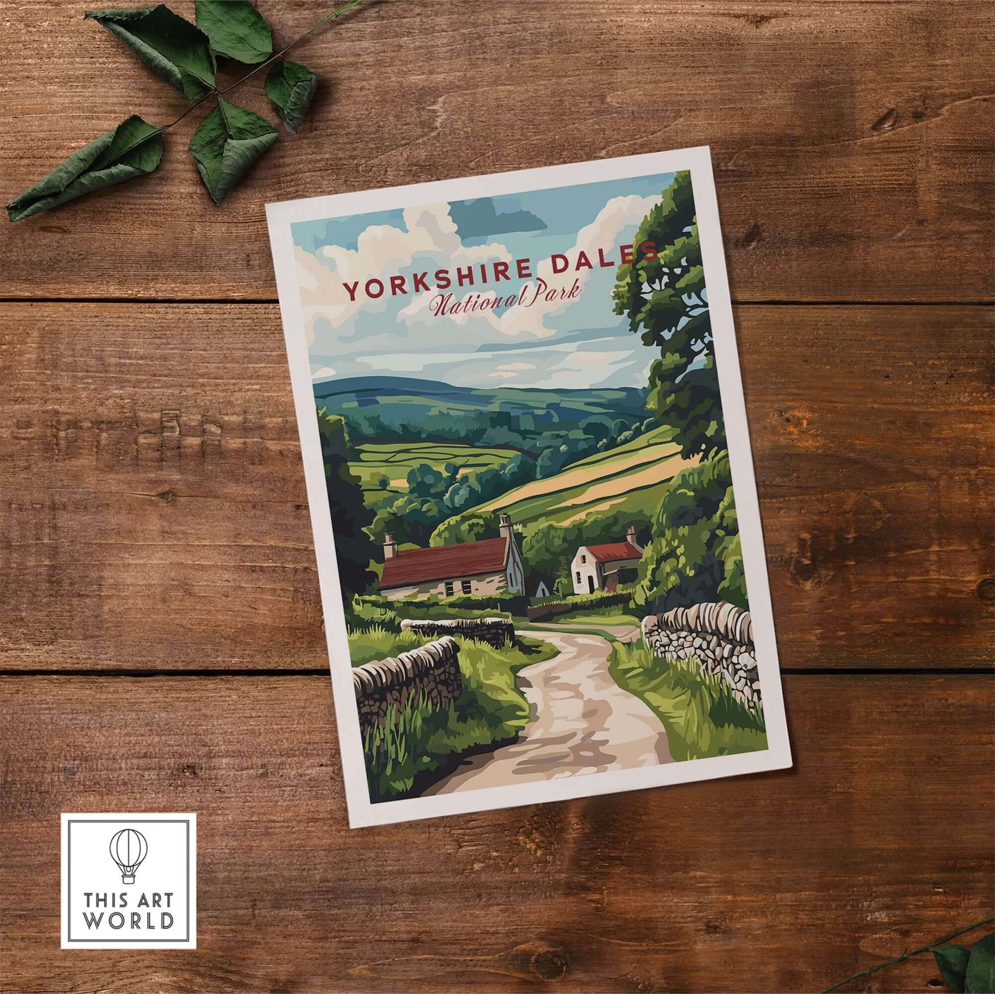 Yorkshire Dales National Park Wall Art Poster showcasing scenic hills and villages in a charming landscape.