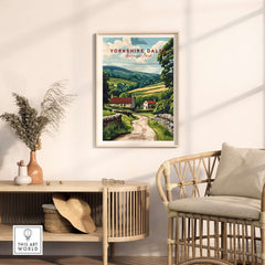 Yorkshire Dales National Park Wall Art Poster displayed in a cozy living room with stylish decor and furniture.
