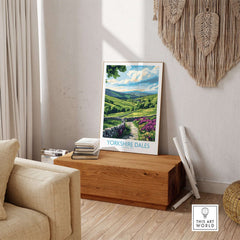 Yorkshire Dales National Park Wall Art Print displayed in a cozy living room with natural decor.