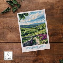 Yorkshire Dales National Park Wall Art Print showcasing a vibrant landscape with rolling hills and colorful wildflowers.