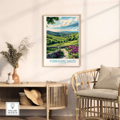 Yorkshire Dales National Park Wall Art Print displayed in a cozy home setting with natural decor.