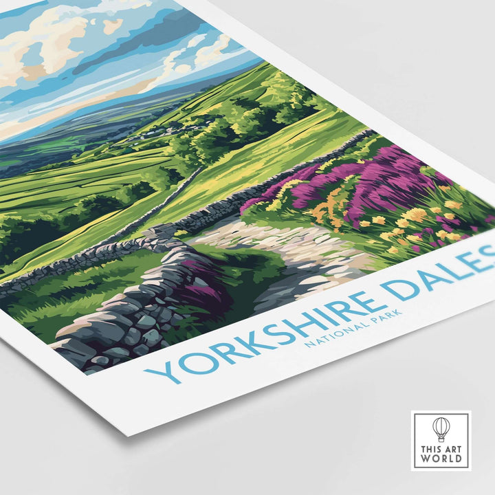 Yorkshire Dales National Park wall art print showcasing vibrant landscape and rolling hills, perfect for home decor.