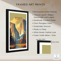 Yosemite Print framed art print featuring Giclée quality, custom-made frame, and vibrant landscape design.