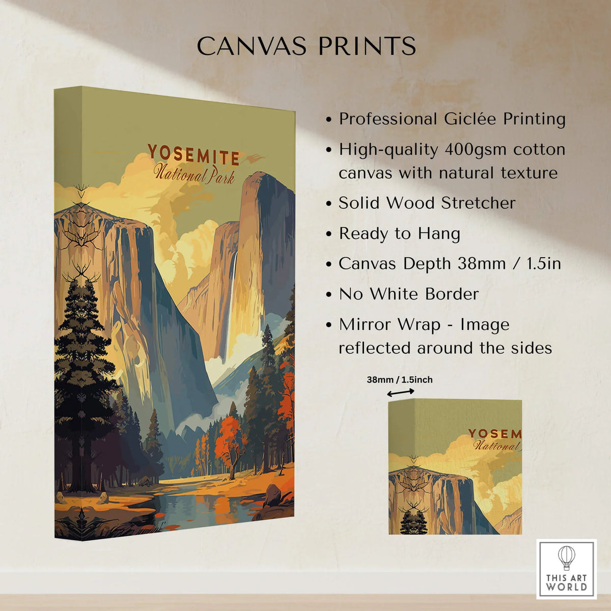 Yosemite Print showcasing stunning canvas details and quality features for nature enthusiasts.