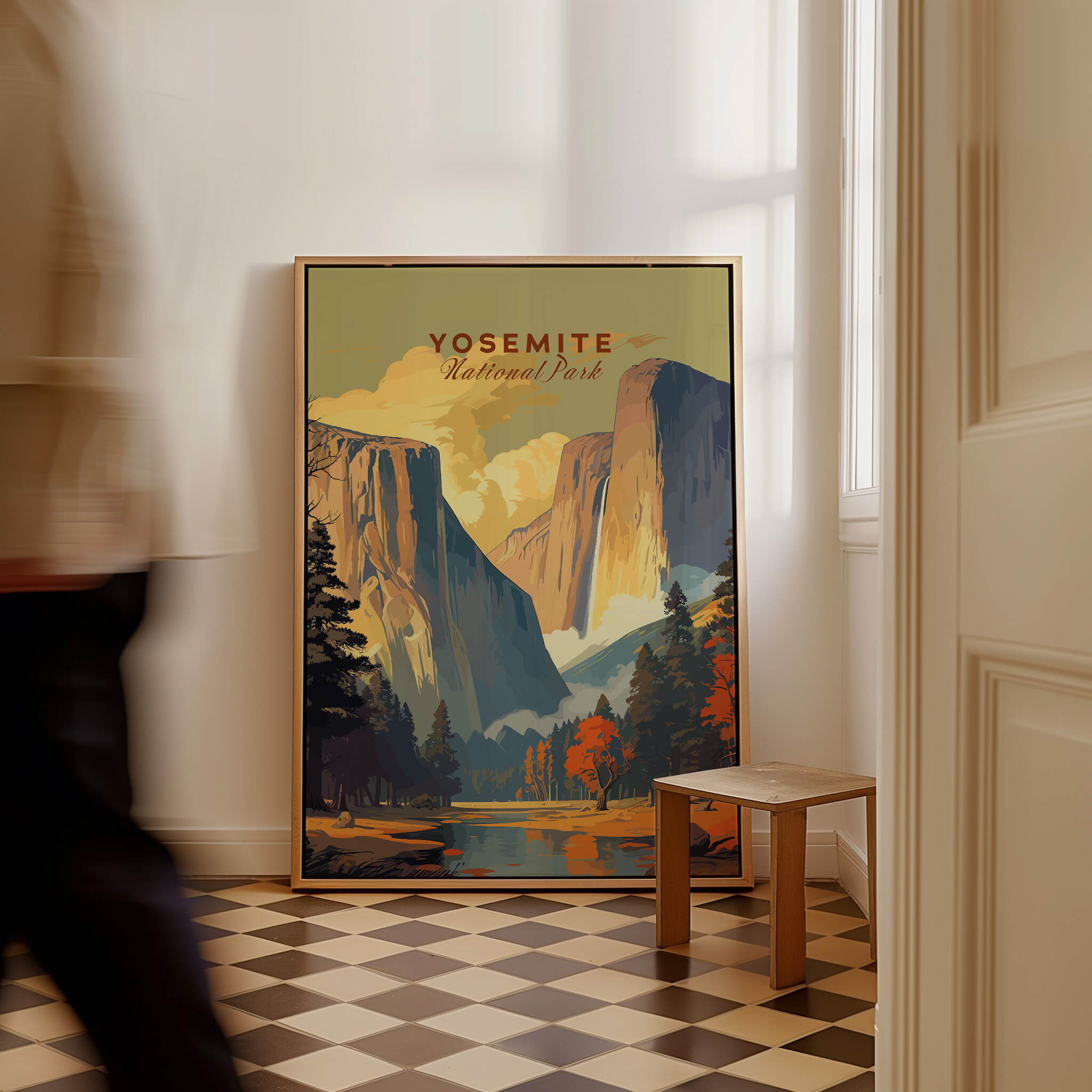 Yosemite Print showcasing Yosemite National Park in a framed poster, perfect for nature lovers.