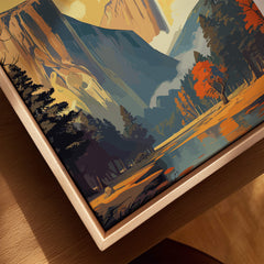 Yosemite Print framed artwork showcasing the stunning landscape of Yosemite National Park in vibrant colors.