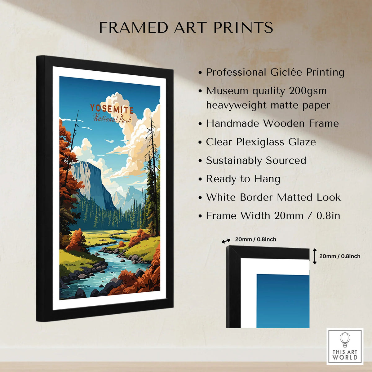 Yosemite Poster | National Park framed art print showcasing stunning landscape and vibrant colors