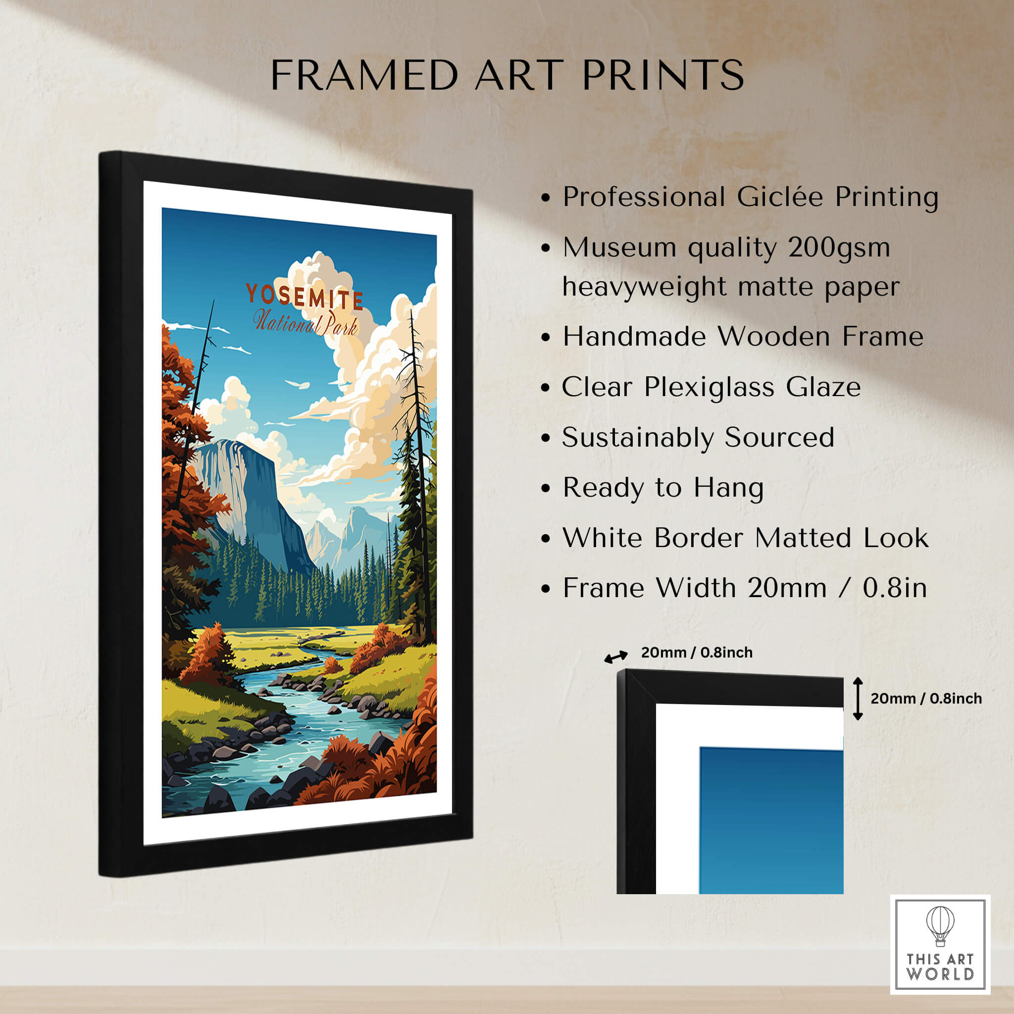 Yosemite Poster | National Park framed art print showcasing stunning landscape and vibrant colors