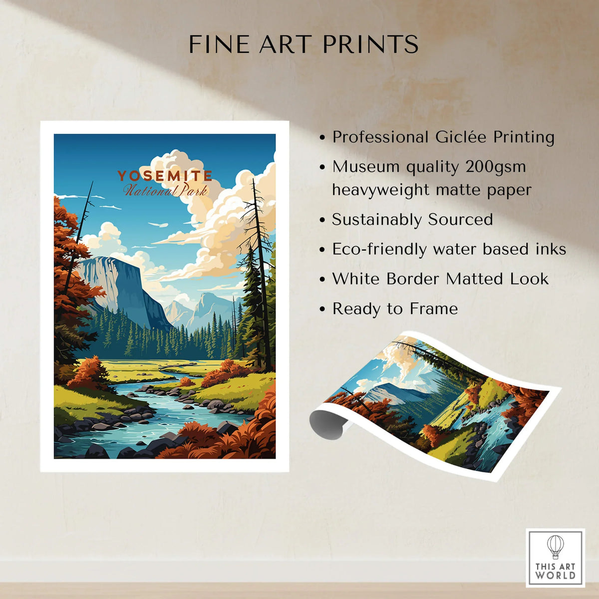 Yosemite Poster | National Park showcasing professional Giclée printing and natural landscape.
